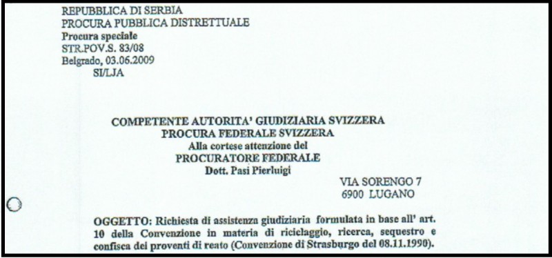 Pismo Miljka Radisavljevića švajcarskom tužilaštvu koje je umesto dokazima bilo potkrepljeno tekstovima lažnih novinarki